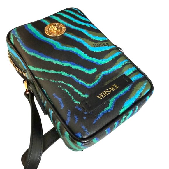 Versace Medusa Printed Calf Leather Tiger Blue/Black 100792 Phone case Bag - Picture 3 of 16